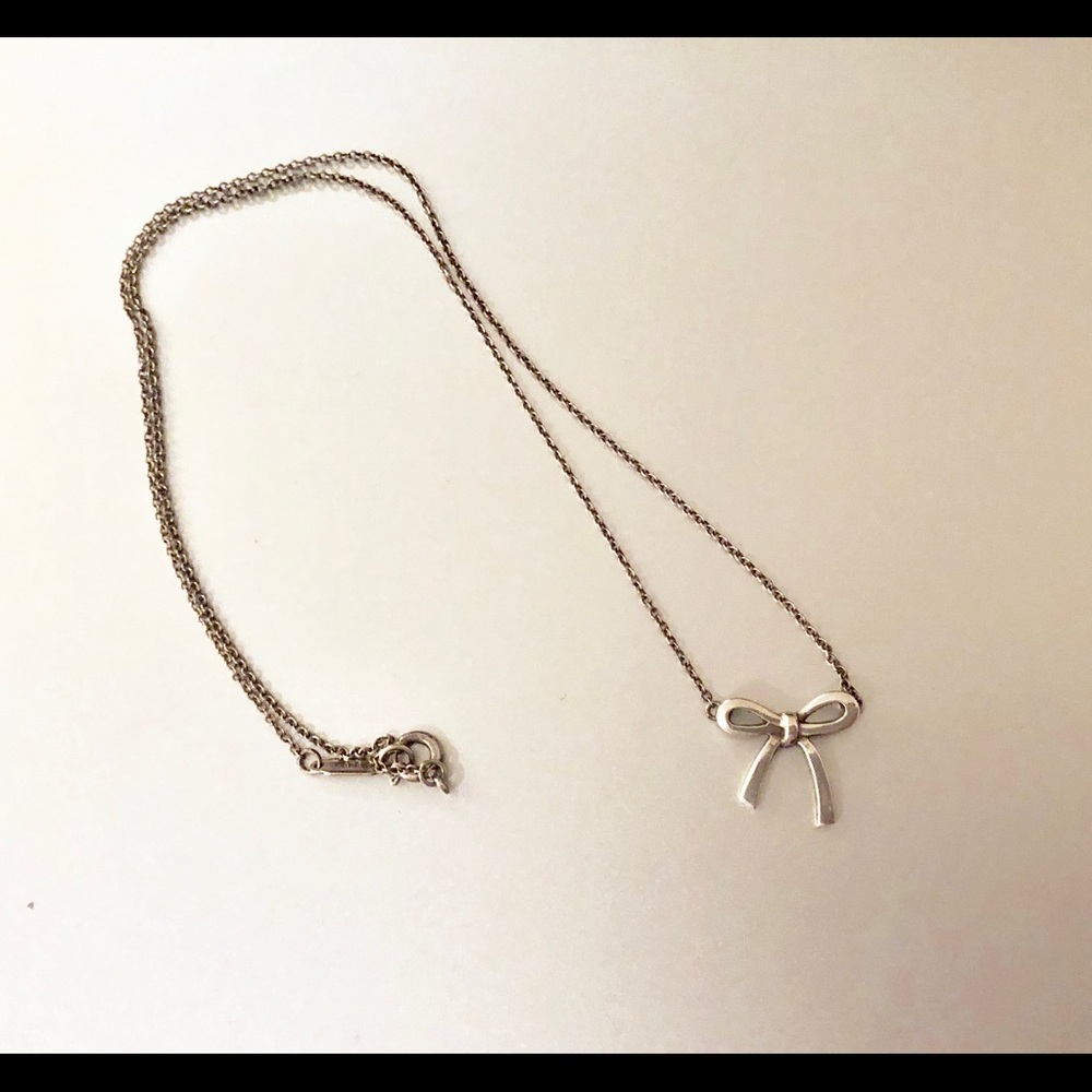 Tiffany Sterling Silver Small Bow Pendant Necklace - Picture 2 of 5